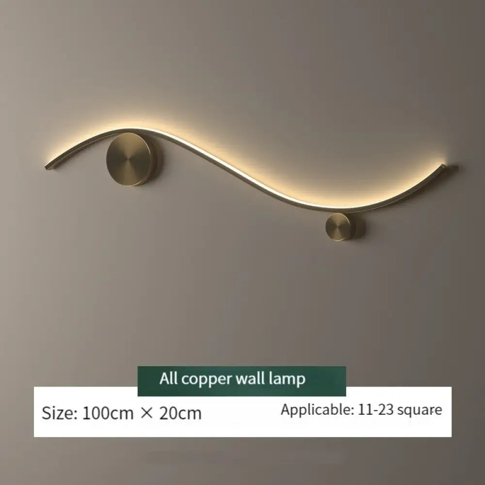 Nordic All Copper Led Wall Light Gold Black A Color 100Cm / Warm Light 3000K Lamp