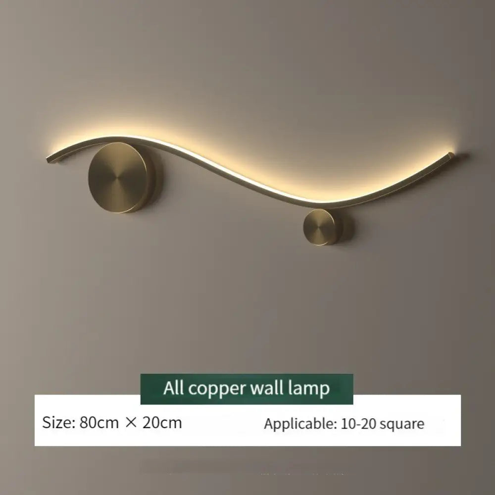 Nordic All Copper Led Wall Light Gold Black A Color 80Cm / Warm Light 3000K Lamp