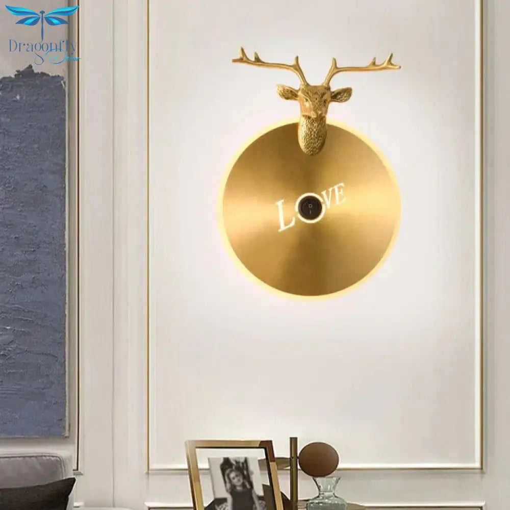 Nordic Antlers Bedroom Living Room Copper Wall Lamp Lamps