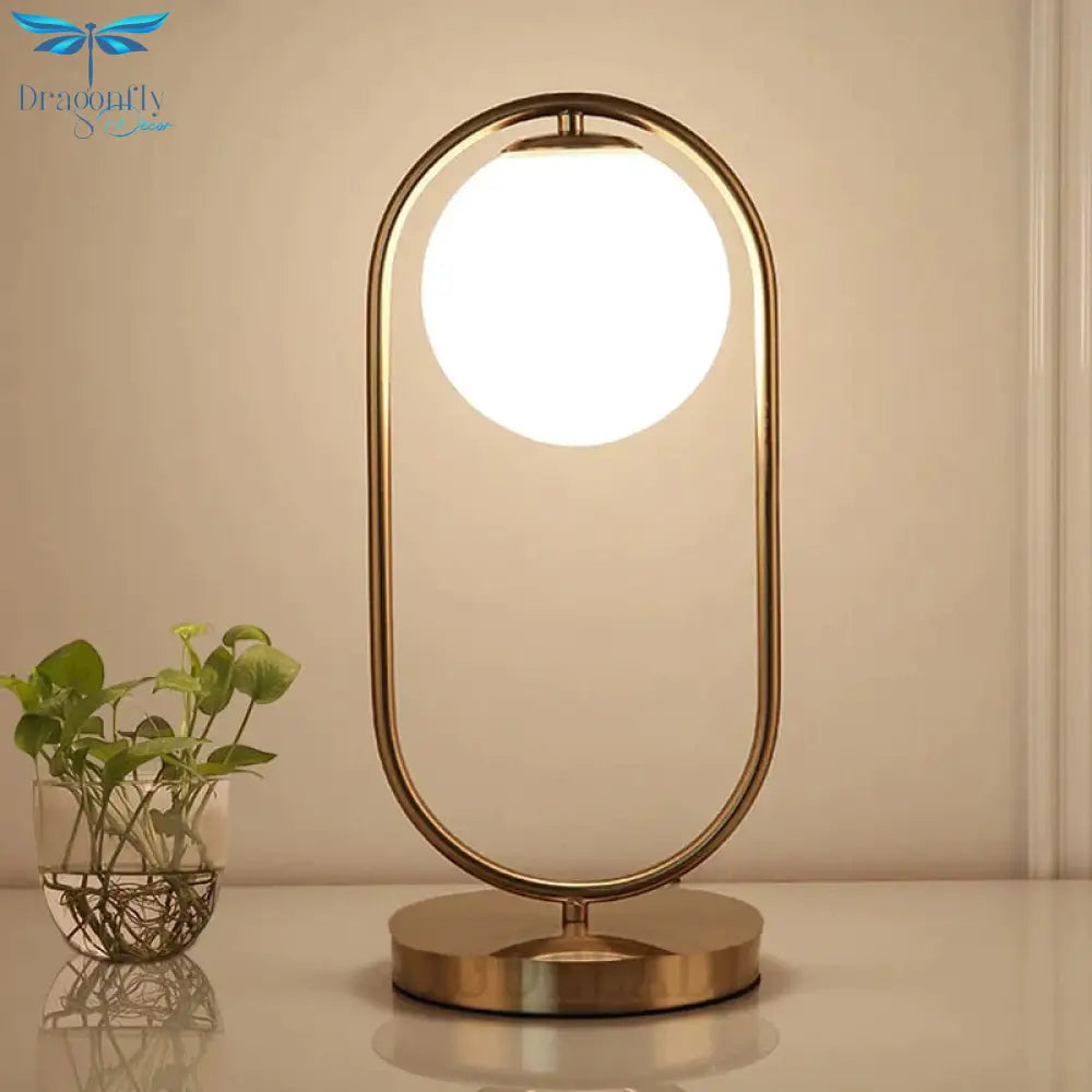 Nordic Art Deco Golden Body Table Lamp Metal Base Plate Modern Minimalist Frosted Glass Led Desk