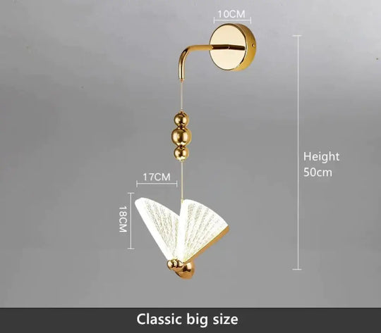 Nordic Butterfly Led Wall Light For Bedroom Classic Big Size / Warm White Wall