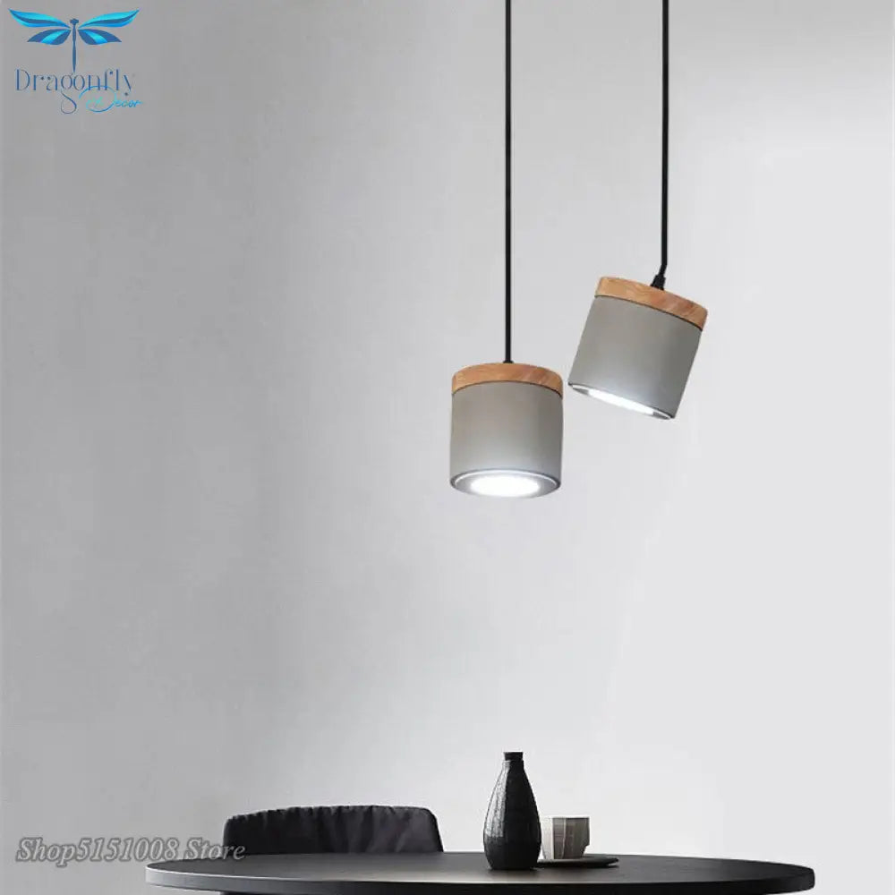 Nordic Cement Wood Pendant Lights Led Hanging Lamp For Living Room Kitchen Lamp Indoor Lighting
