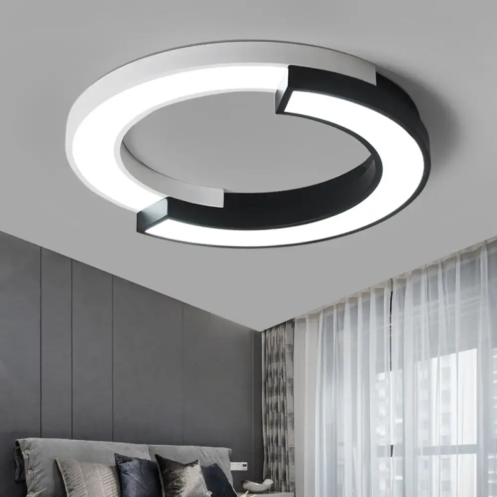 Nordic Circle Bedroom Shine: Spliced Black And White Led Metal Flush Mount Ceiling Light.