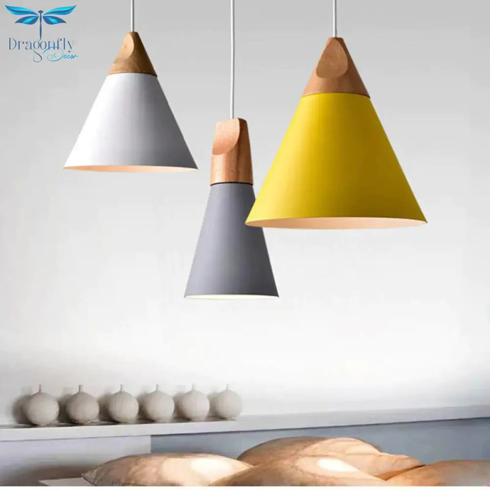Nordic Combined Bar Real Wood Pendant Lights Multicolor Aluminum Lamp Shade Lamps For Dining Room