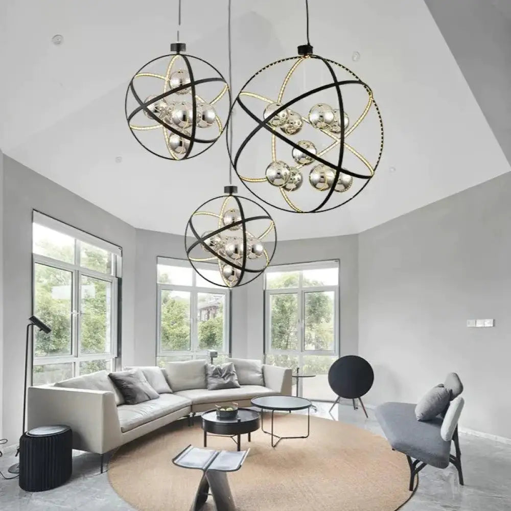 Nordic Creative Globe Restaurant Chandelier Personality Led Cafe Duplex Building Lamps Pendant