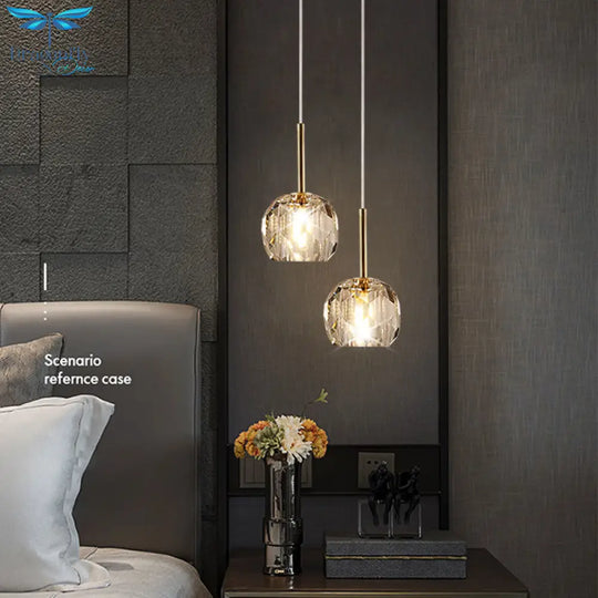 Nordic Crystal Hanging Light Bedroom Bedside Chandelier For Dining Room Living Fixture Pendant