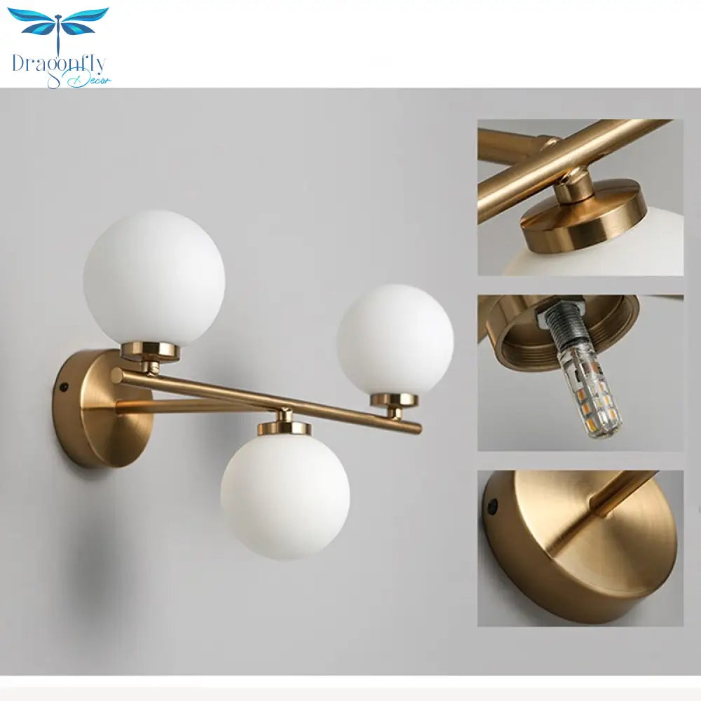 Nordic Gold Wall Lamp Glass Orb Shade Bathroom Bedside Bedroom Hotel Aisle Hallway Lighting Led