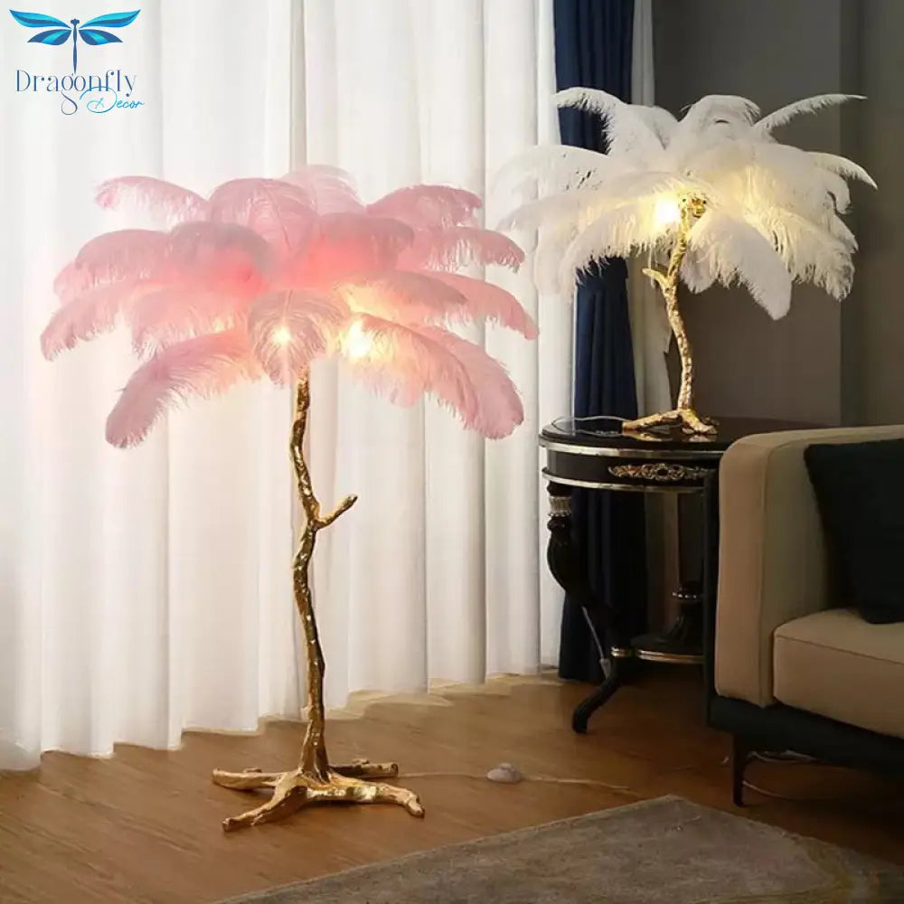 Nordic Home Decor Floor Lamps For Living Room Standing Modern Luxury Ostrich Feather Led Lamp Gold