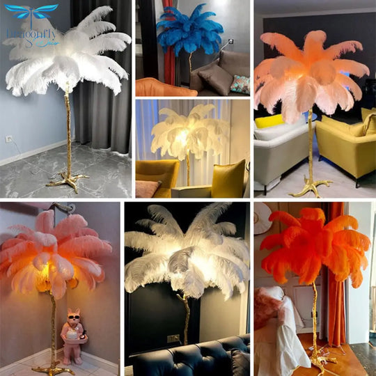 Nordic Home Decor Floor Lamps For Living Room Standing Modern Luxury Ostrich Feather Led Lamp Gold