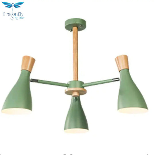 Nordic Horn Shape Pendant Light Fixture 3 Lights Metal Hanging Lamp For Living Room Green