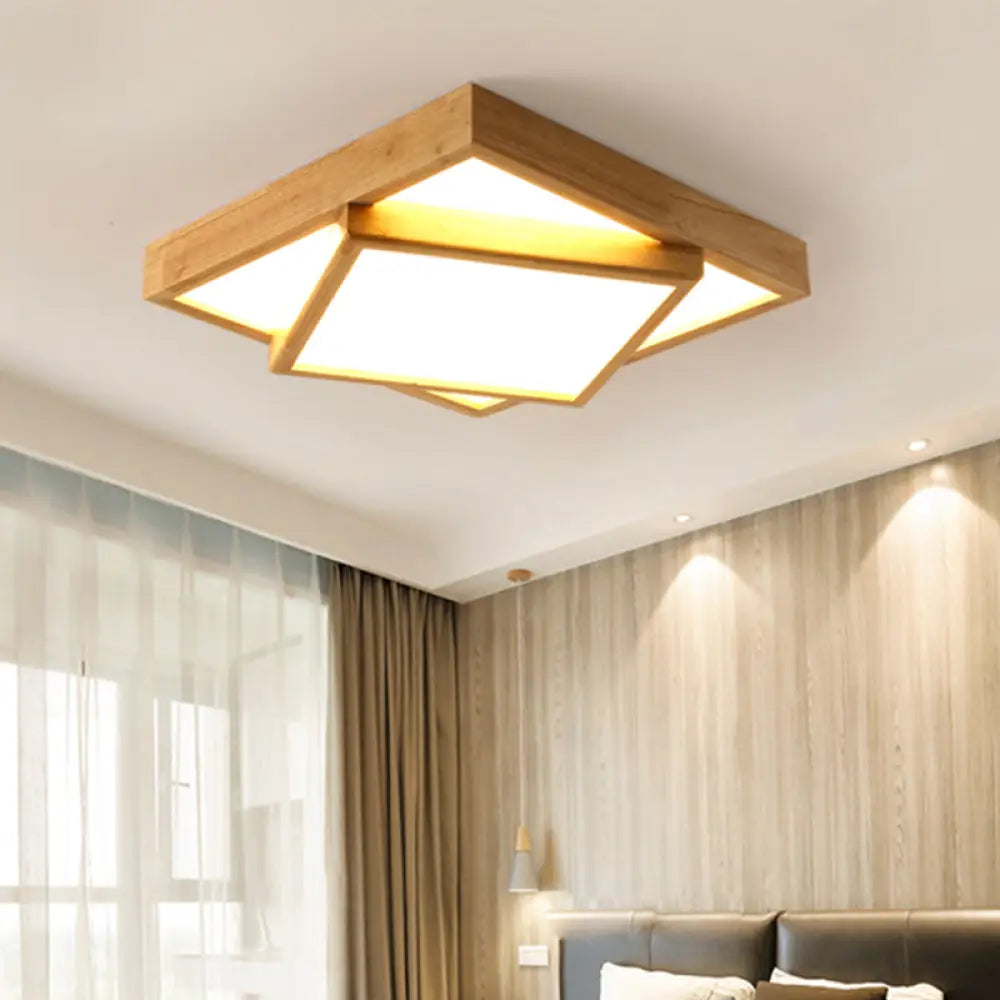 Nordic Led Acrylic Ceiling Mounted Lamp For Bedroom - Wood 2 - Tiered Flush Light Fixture / 25’