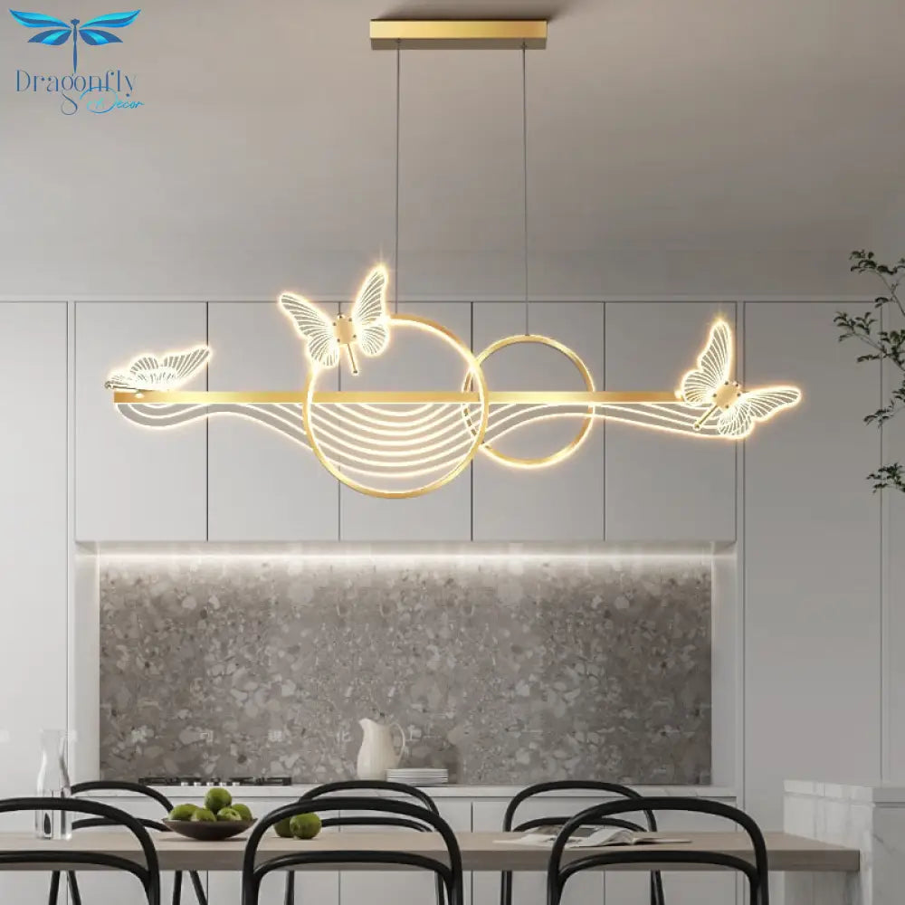 Nordic Light Luxury Dining Room Led Chandelier Modern Rectangular Black/Gold Kitchen Pendant Lamps