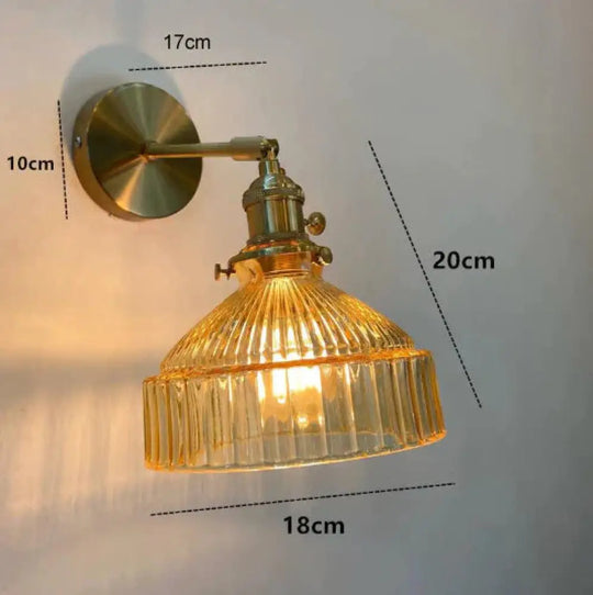 Nordic Literature And Art Fresh Bedroom Glass Brass Copper Wall Lamp Amber / No Light Source