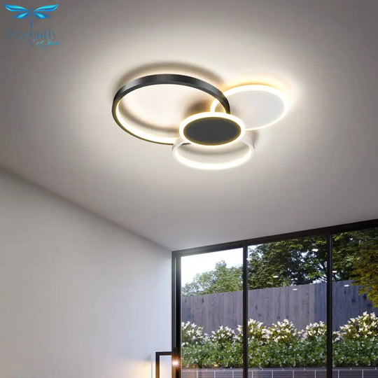 Nordic Living Room Chandeliers Atmosphere Led Ceiling Lamps Personality Golden Ring Bedroom Lamp