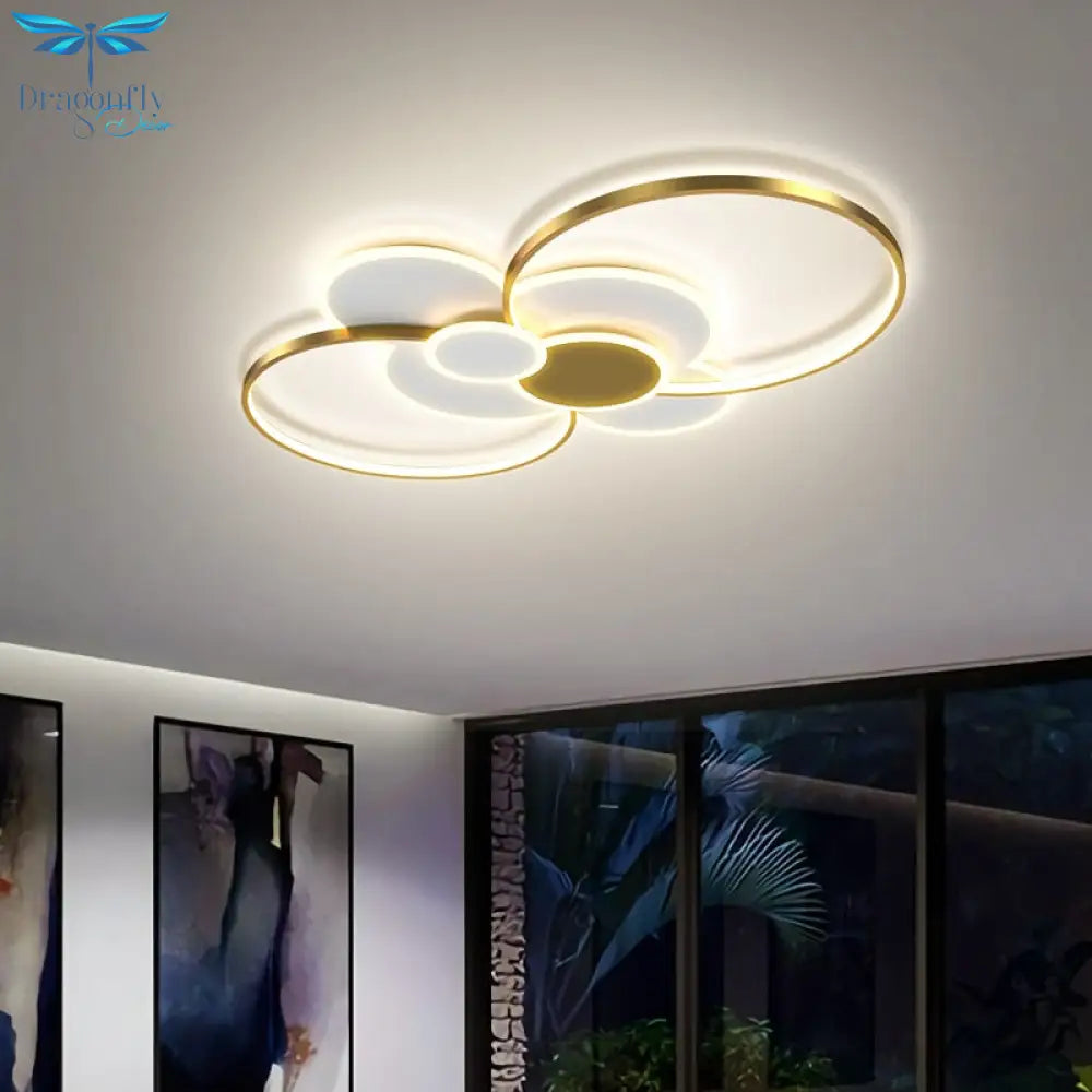 Nordic Living Room Chandeliers Atmosphere Led Ceiling Lamps Personality Golden Ring Bedroom Lamp