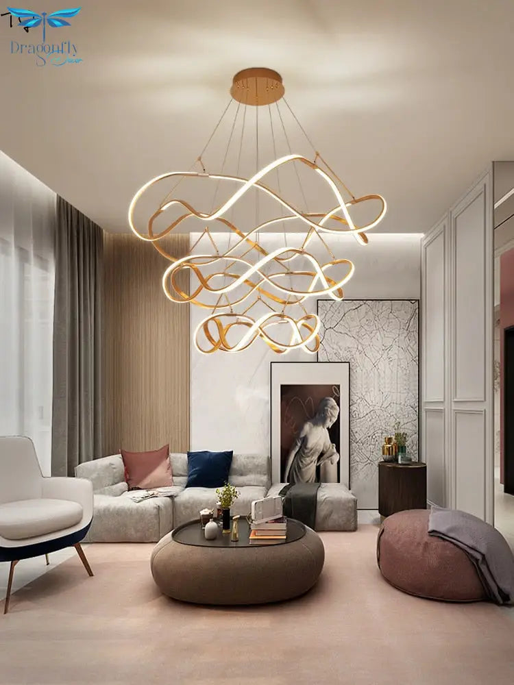 Nordic Luxury Gold Lustre Ring Led Decorative Pendant Lights Modern Simple Hanging Lamp Living Room