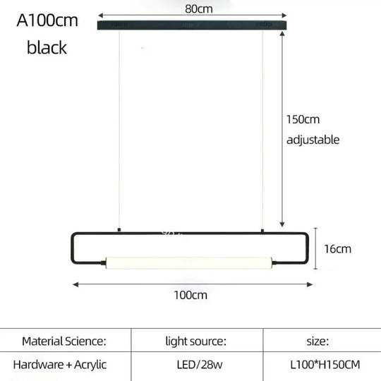 Nordic Minimalist Bar Hanging Rectangular Frame Pendant Light A100Cm Black / Warm Light Pendant