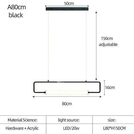 Nordic Minimalist Bar Hanging Rectangular Frame Pendant Light A80Cm Black / Warm Light Pendant