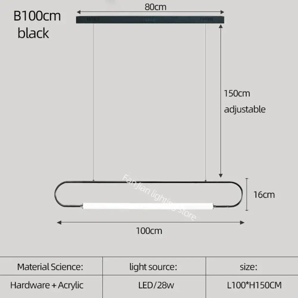 Nordic Minimalist Bar Hanging Rectangular Frame Pendant Light B100Cm Black / Warm Light Pendant