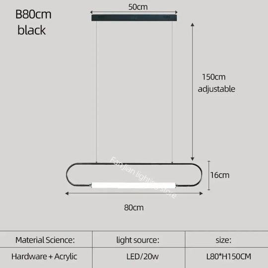 Nordic Minimalist Bar Hanging Rectangular Frame Pendant Light B80Cm Black / Warm Light Pendant