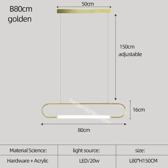 Nordic Minimalist Bar Hanging Rectangular Frame Pendant Light B80Cm Golden / Warm Light Pendant