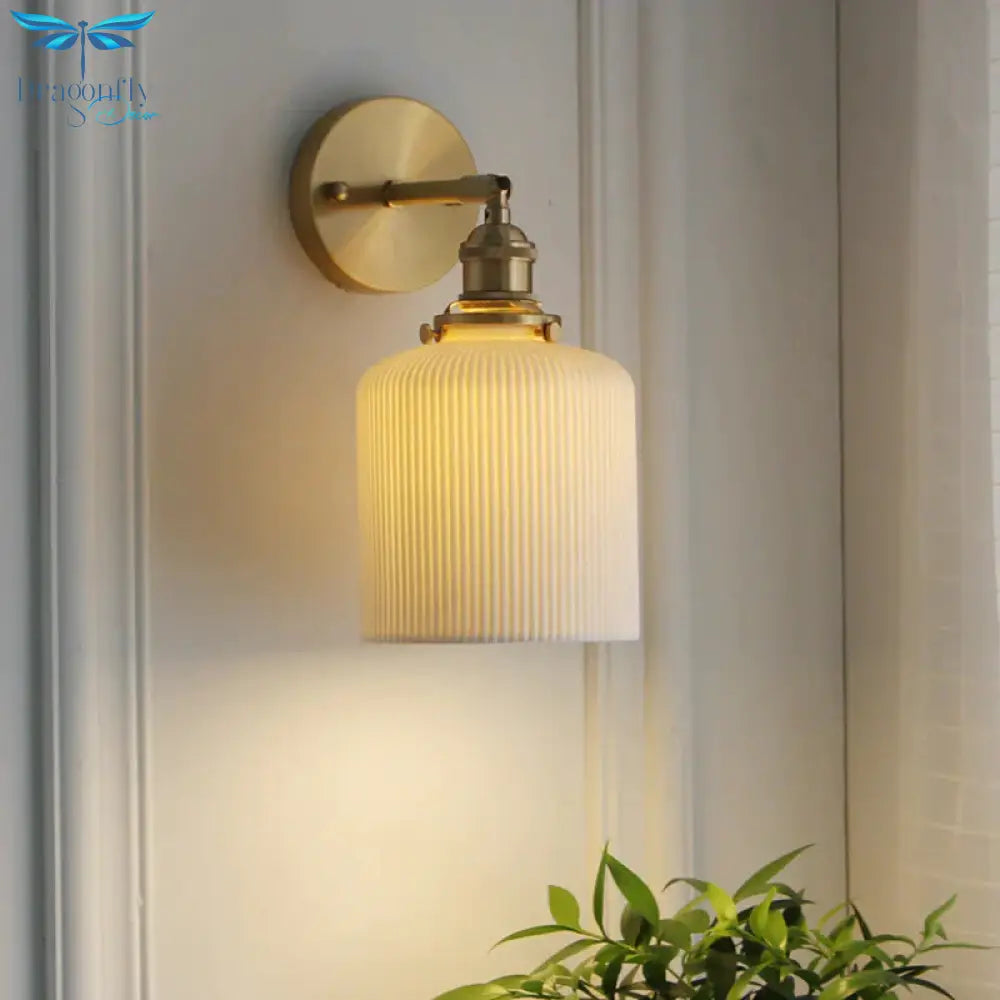 Nordic Minimalist Bedroom Bedside Bathroom Copper Wall Lamp Lamps