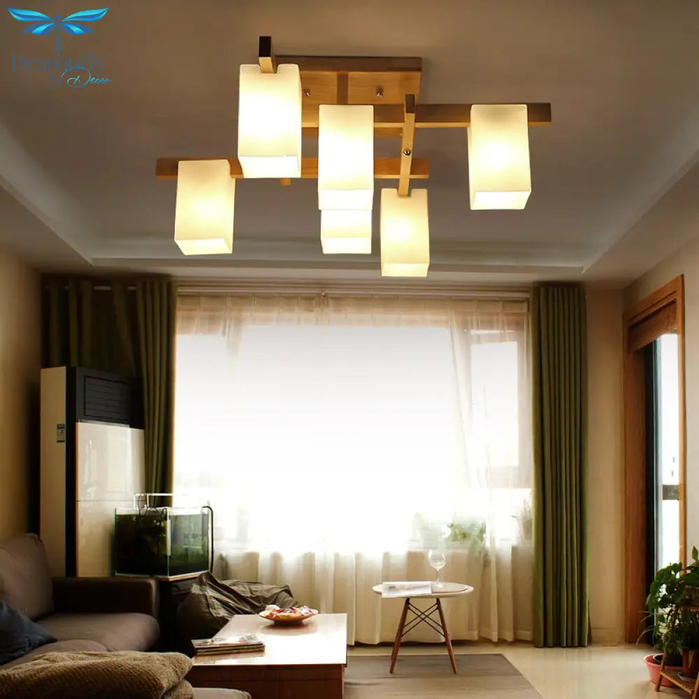 Nordic Minimalist Creative Led Wood Style Living Room Ceiling Lamp Personality Japanese Home Deco