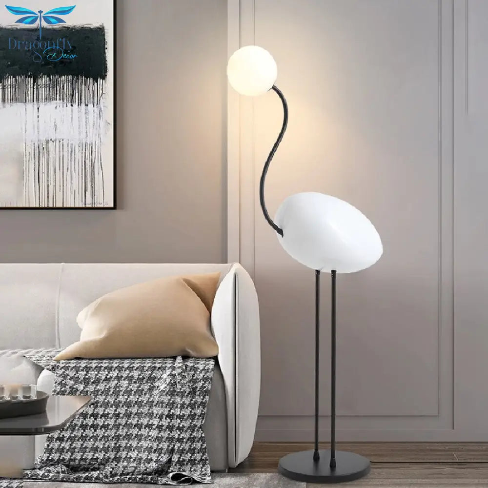 Nordic Minimalist Flamingo Glass Shade Led Floor Lamp - Stylish Living Room And Bedroom Lighting