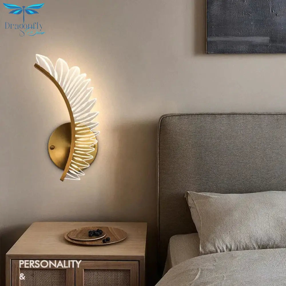 Nordic Modern Art Bedside Feather Led Wall Lamp Light