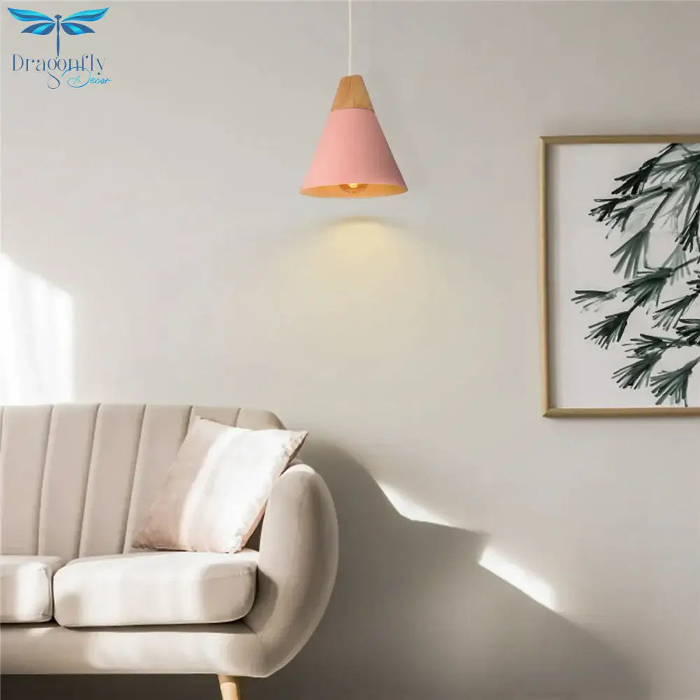 Nordic Modern E27 Wood Pendant Light Pink Lamp Shade For Living Room Bar Dining Table Bedside
