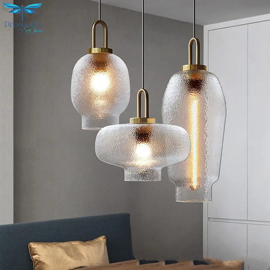 Nordic Modern Hand Blown Crater Pattern Glass Pendant Ceiling Light Fixture For Living Room Kitchen