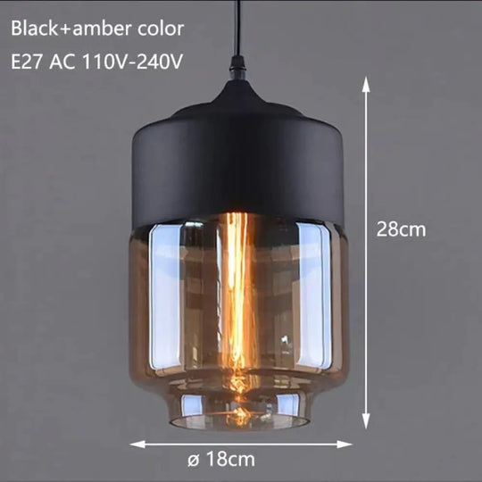 Nordic Modern Loft Hanging Glass Pendant Light For Kitchen Bar Living Room Bedroom Black And Amber 1
