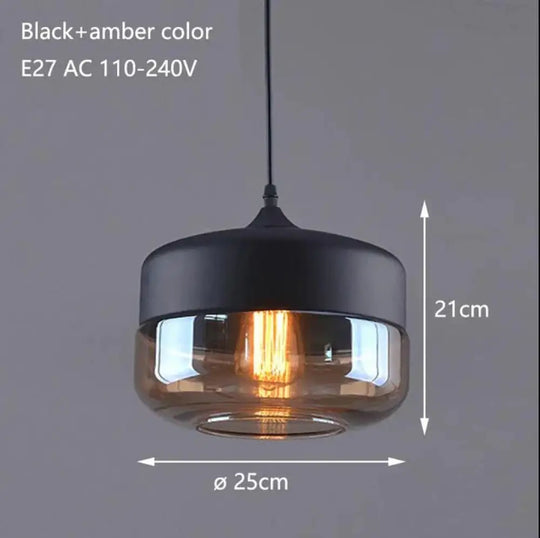 Nordic Modern Loft Hanging Glass Pendant Light For Kitchen Bar Living Room Bedroom Black And Amber