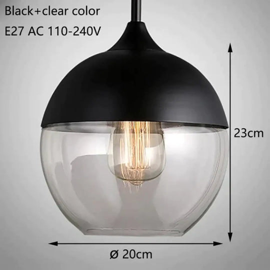 Nordic Modern Loft Hanging Glass Pendant Light For Kitchen Bar Living Room Bedroom Black And Clear 2