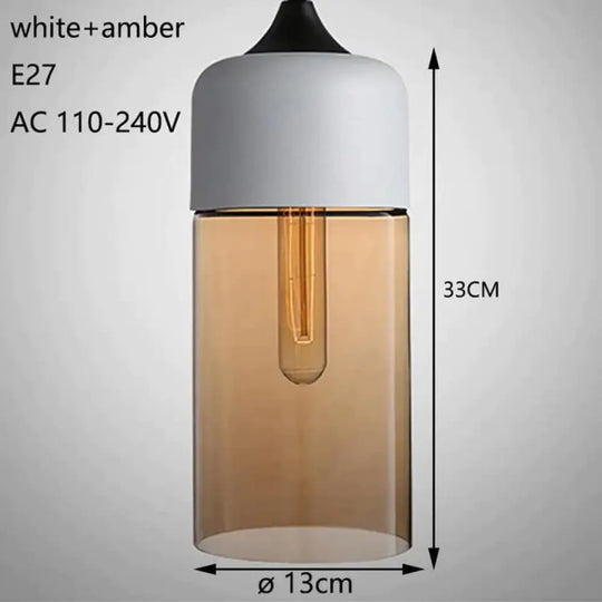 Nordic Modern Loft Hanging Glass Pendant Light For Kitchen Bar Living Room Bedroom White And Amber 3