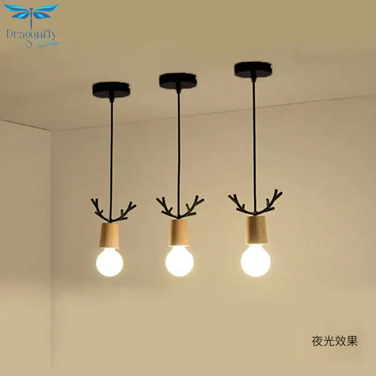 Nordic Modern Simple Wood Little Antlers Pendant Lights Restaurant Dining Table Kitchen Bed