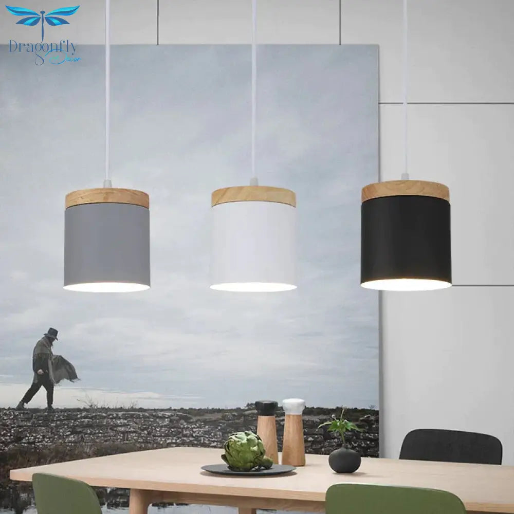 Nordic Modern Wood Aluminum E27 Pendant Lights Living Room Dining Bedside Table Decorative Lighting