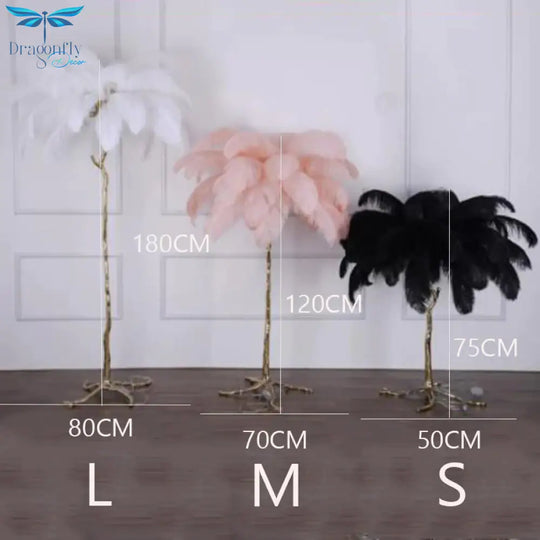 Nordic Ostrich Feather Floor Lamp Stand Light Copper Modern Interior Lighting Decor Home Lights