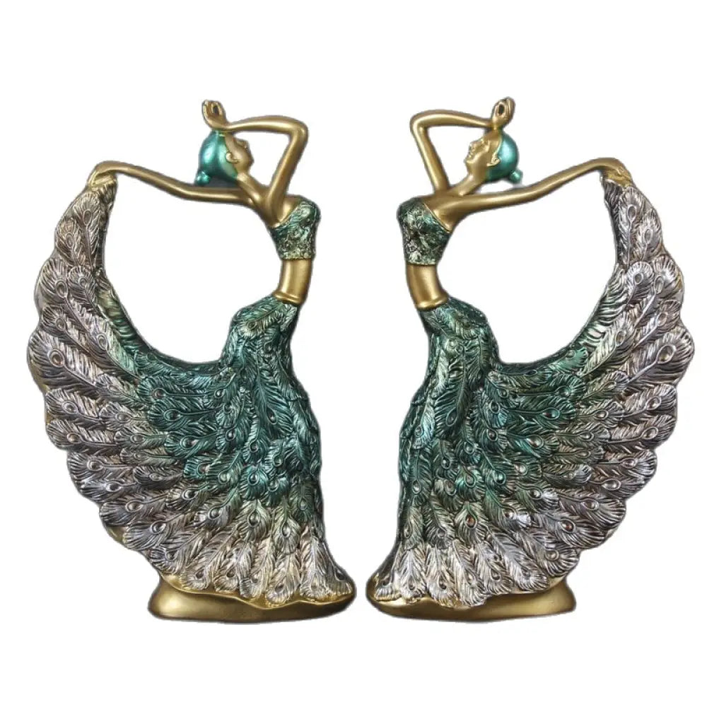 Nordic Peacock Dancer Figurines - Luxurious Resin Statue Sculpture For Home Decor 1 Pair C