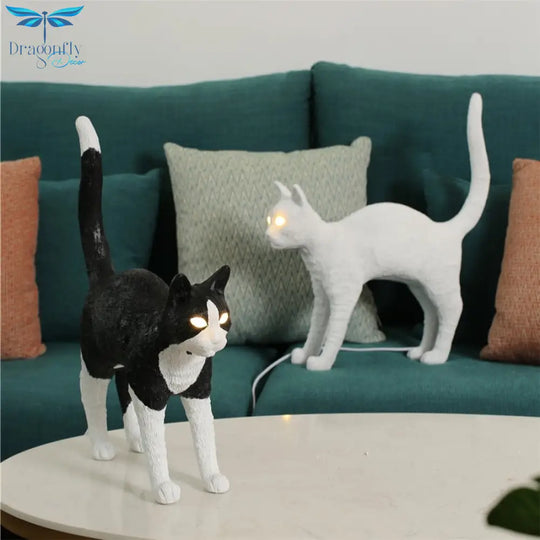 Nordic Resin Cat Table Lamps - Bedside Desk Lamp With Led Light Fixtures For Bedroom Artistic Home