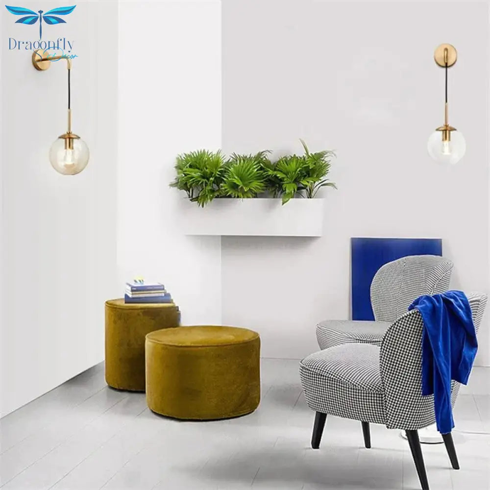 Nordic Retro Modern Glass Ball Wall Lamps For Bedside Living Room Corridor Staircase Lighting Lamp