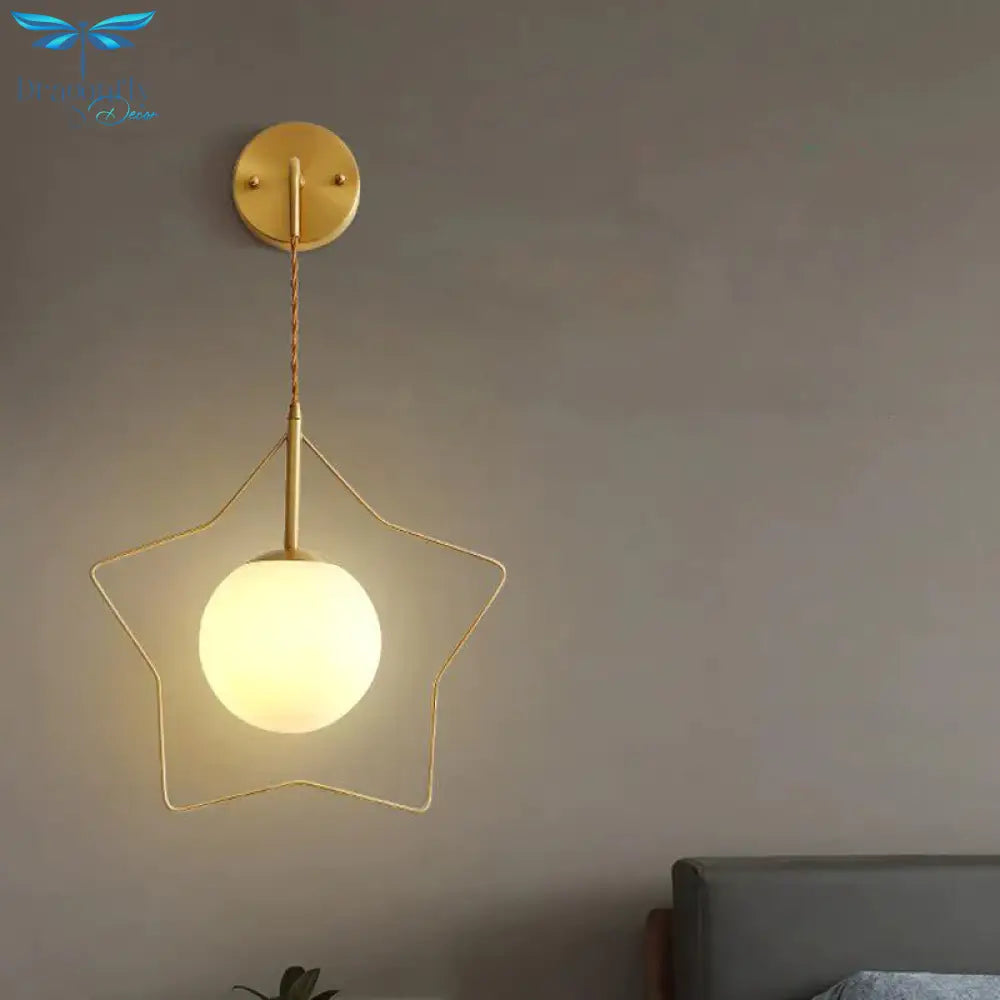 Nordic Star Wall Lamp Copper Bedroom Bedside Modern Minimalist Living Room Lamps