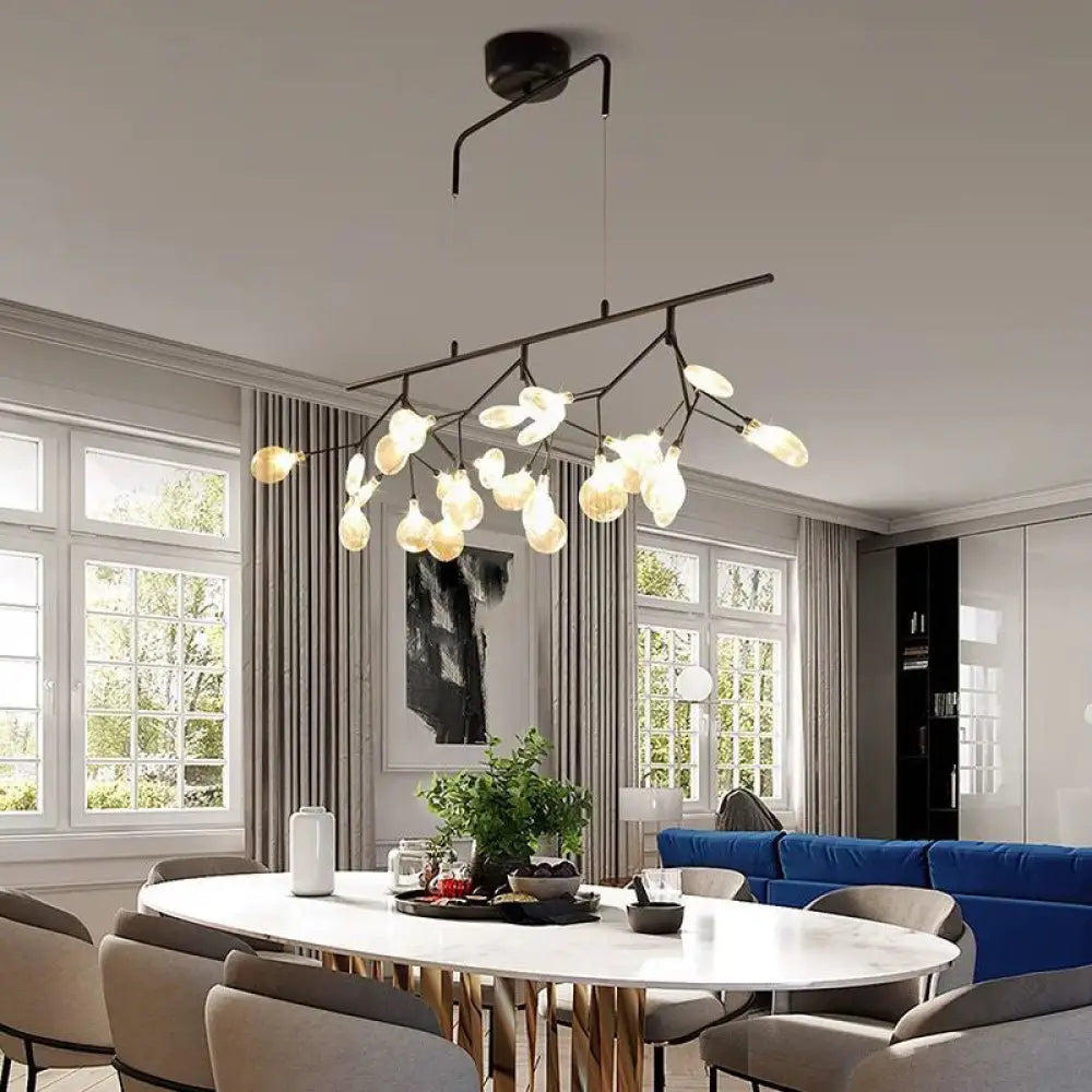 Nordic Style Clear Glass Led Dining Room Pendant Light - Firefly Island Branch Design Black Lighting