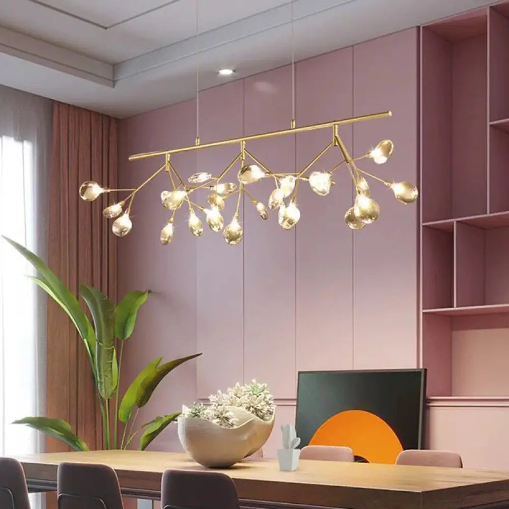 Nordic Style Clear Glass Led Dining Room Pendant Light - Firefly Island Branch Design Gold Lighting