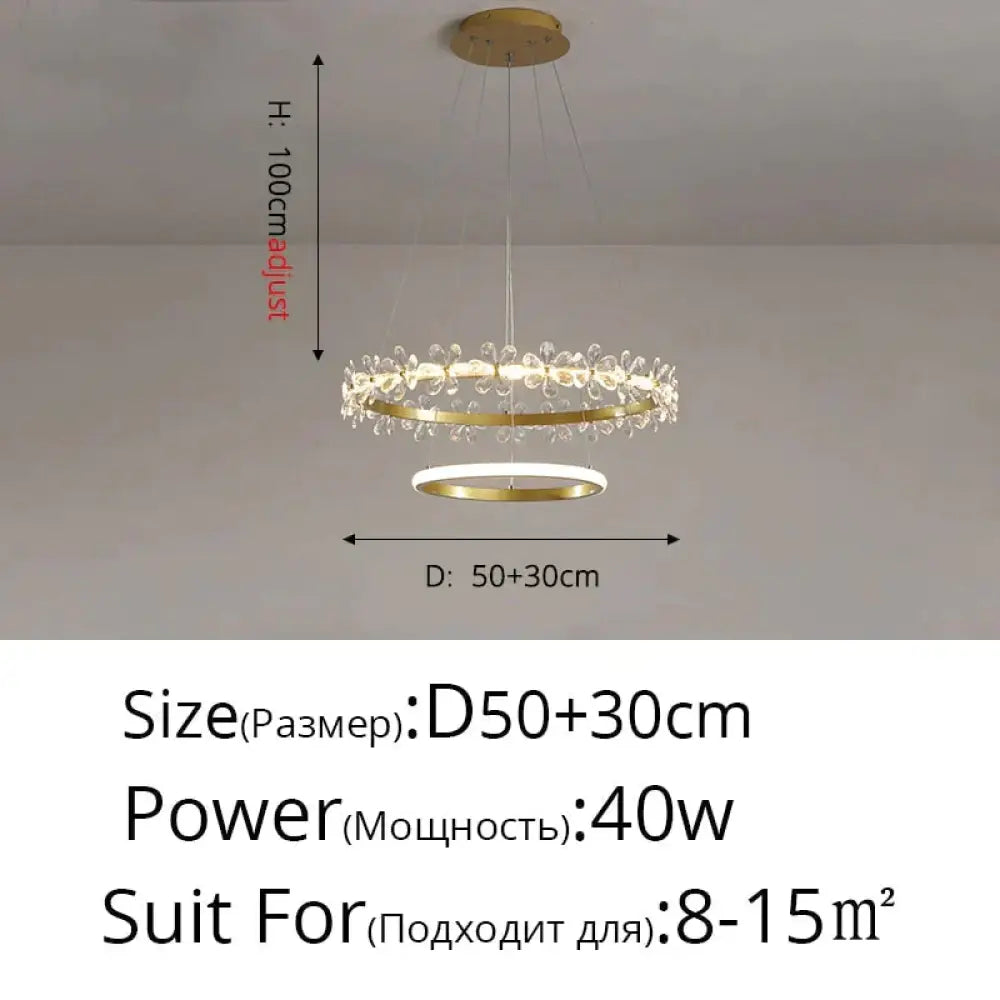 Nordic Style Crown Crystal Flower Pendant Light 50 30Cm 40W Gold / Brightness Dimmable Pendant