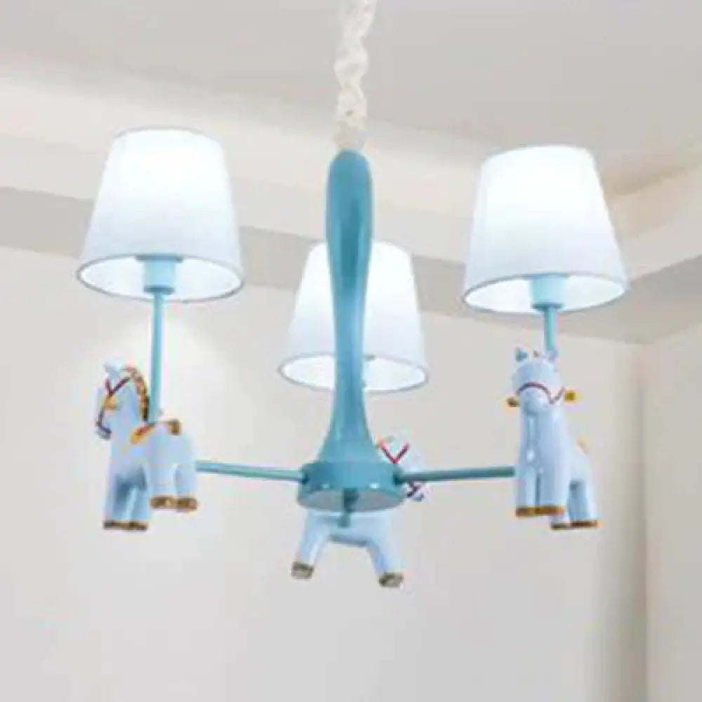 Nordic Tapered Shade Hanging Ceiling Lamp With Horse Fabric Chandelier For Living Room 3 / Blue