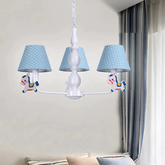 Nordic Tapered Shade Hanging Chandelier Fabric Lights For Living Room 3 / Blue