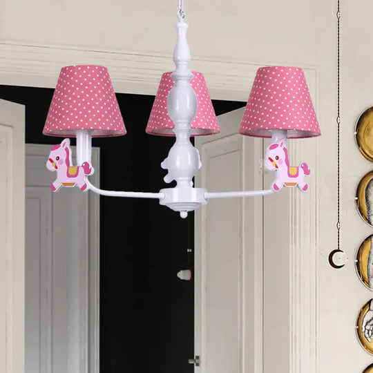 Nordic Tapered Shade Hanging Chandelier Fabric Lights For Living Room 3 / Pink