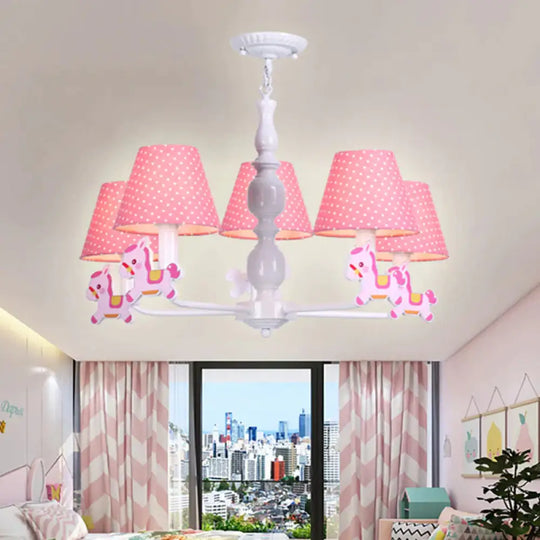 Nordic Tapered Shade Hanging Chandelier Fabric Lights For Living Room 5 / Pink