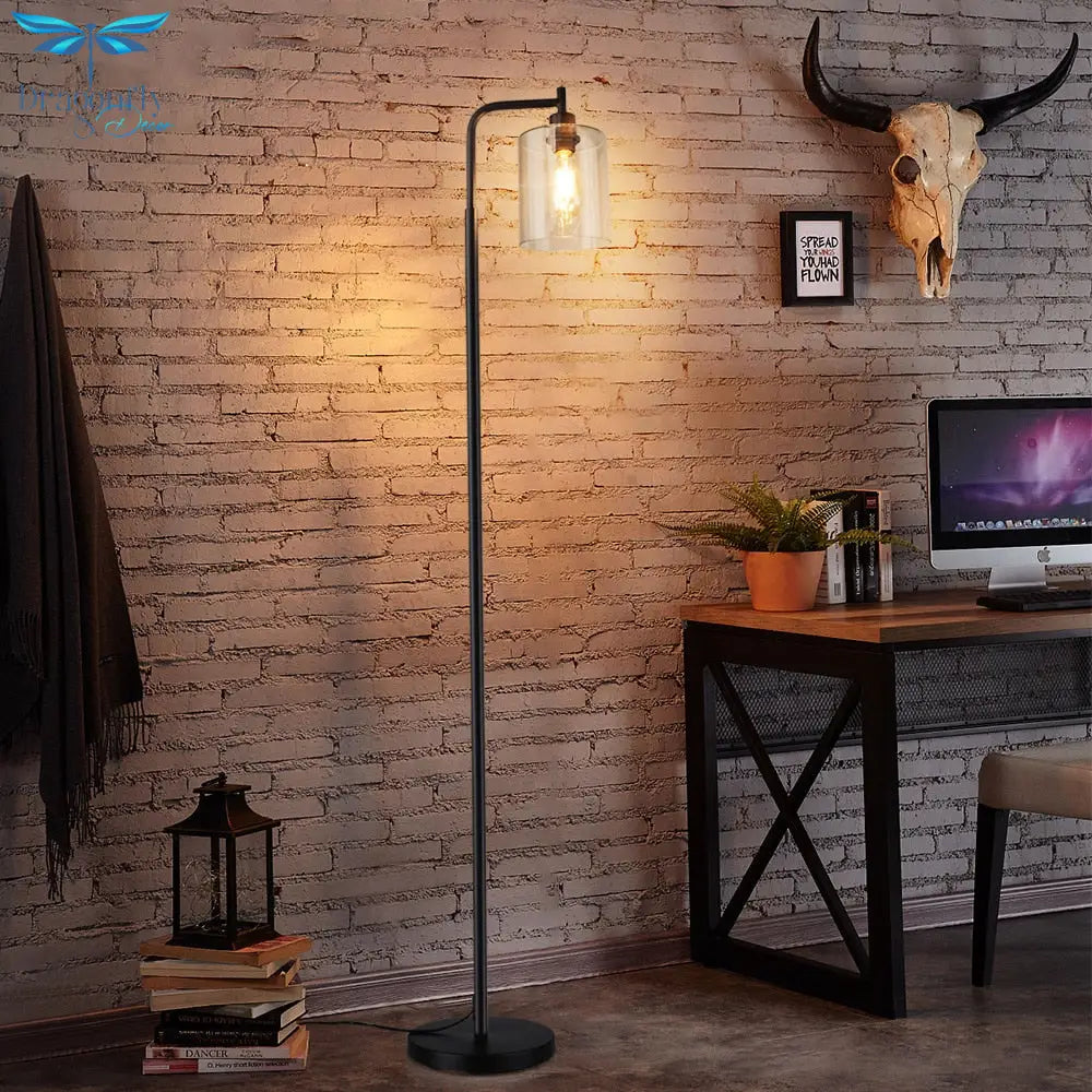Nordic Vertical Metal Led Floor Lamp Glass Shade Brass Pole Arc Tall Lighting For Living Room